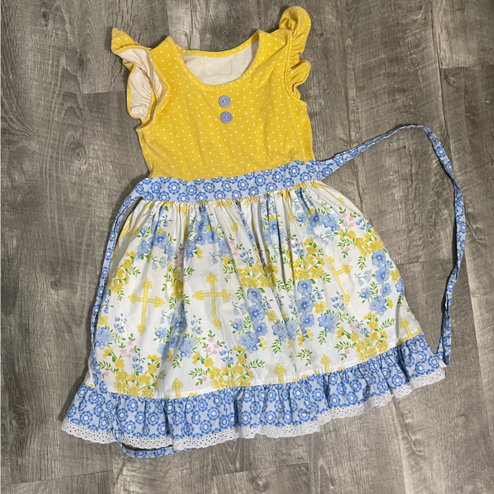 Eleanor Rose Yellow and Blue Floral Kids Easter Spring dress
